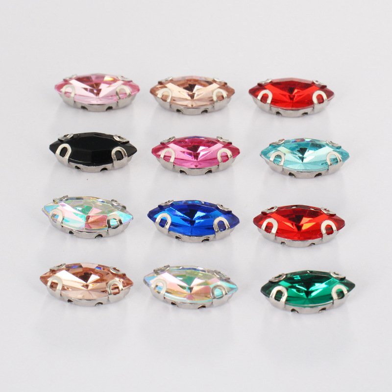 Marquise Navette Acrylic Sew-on 4-D Ear Claw Rhinestones for Bridal Dress, Costumes and DIY Fashion Trim gallery image 2
