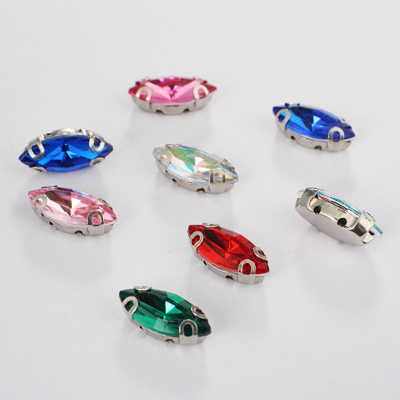 Marquise Navette Acrylic Sew-on 4-D Ear Claw Rhinestones for Bridal Dress, Costumes and DIY Fashion Trim main image