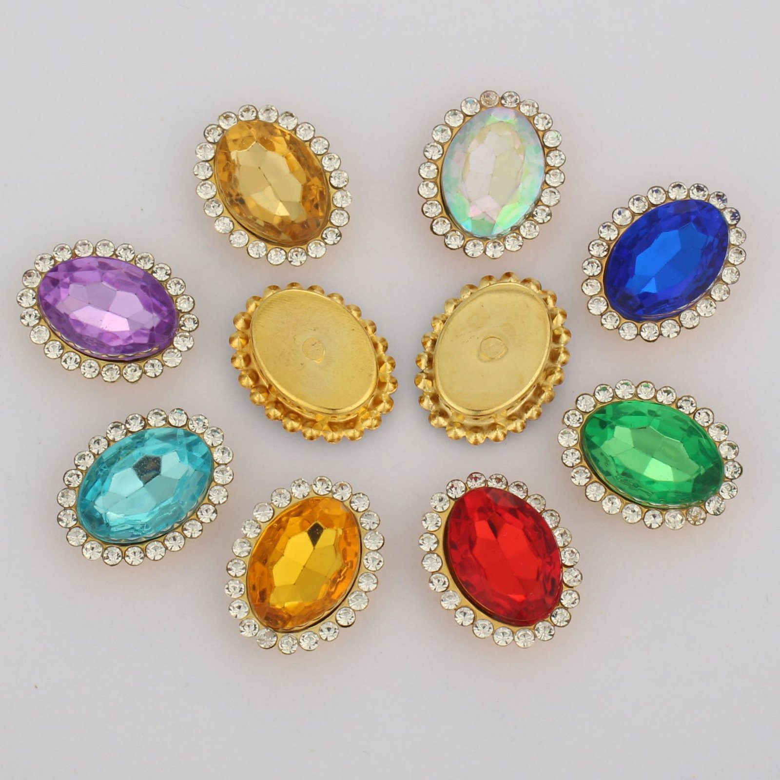 Oval Crystal Halo Acrylic Sew-on Rhinestone Buttons for Hair Accessories and Garment Trim gallery image 1