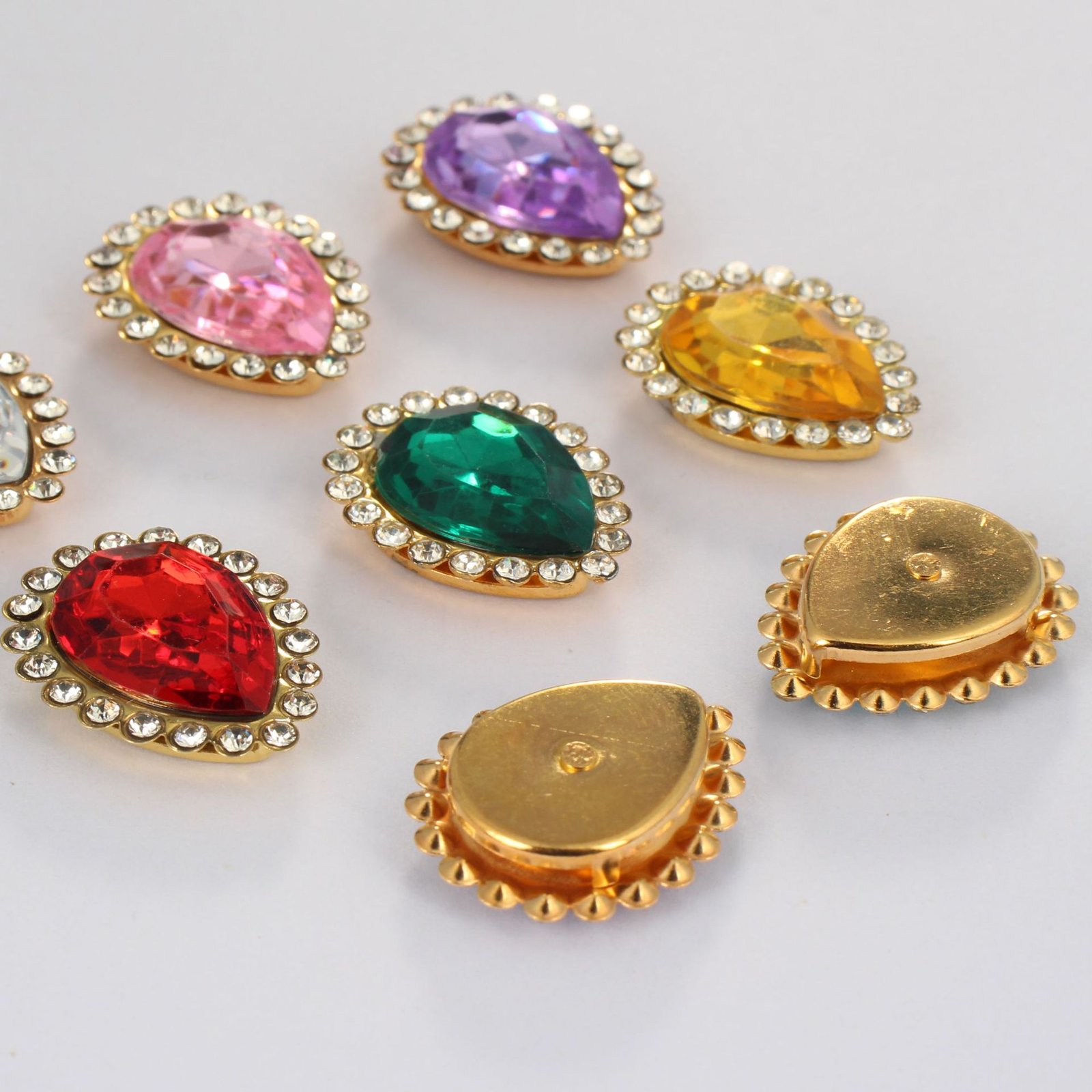 Pear Teardrop Acrylic Crystal Halo Sew-on Rhinestone Buttons for Hair Accessories, Shoes and Garments gallery image 1 Pear Teardrop Acrylic Crystal Halo Sew-on Rhinestone Buttons for Hair Accessories, Shoes and Garments gallery image 1