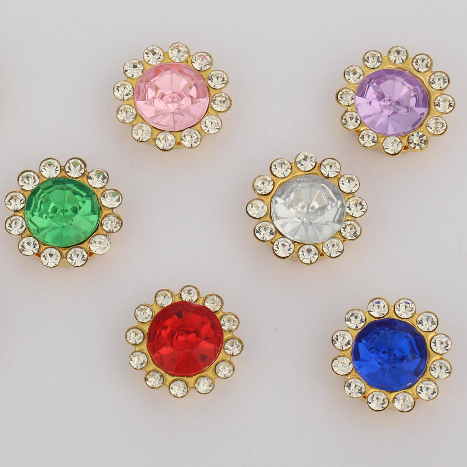 10 mm Sunflower Acrylic Sew-on Rhinestone Buttons with Crystal Halo Setting gallery image 1