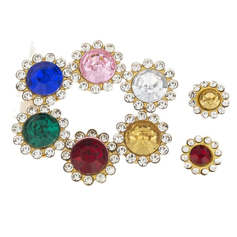 Random Mixed Colors 10 mm sunflower acrylic sew-on rhinestone button with crystal halo setting, 1000 pcs per pack