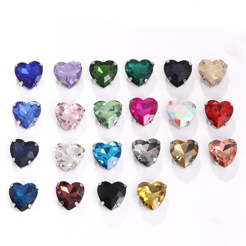 Heart Glass Sew-on Claw Rhinestones for Garments & Bridalwear gallery image 1 Heart Glass Sew-on Claw Rhinestones for Garments & Bridalwear gallery image 1