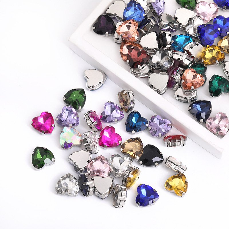 Heart Glass Sew-on Claw Rhinestones for Garments & Bridalwear gallery image 3 Heart Glass Sew-on Claw Rhinestones for Garments & Bridalwear gallery image 3