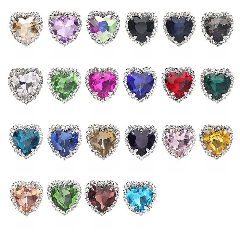 Heart Glass Sew-on Rhinestone Buckles with White K Base for Garments & Accessories gallery image 1