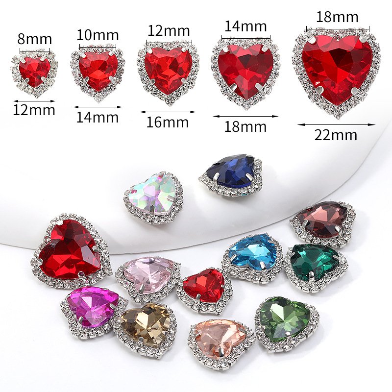 Heart Glass Sew-on Rhinestone Buckles with White K Base for Garments & Accessories gallery image 2