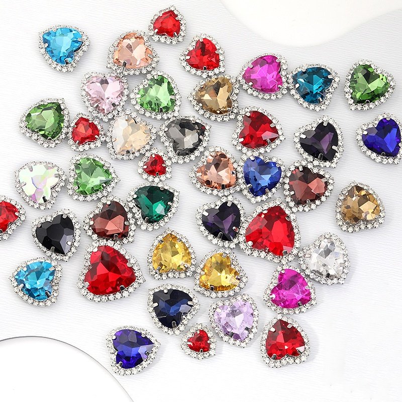 Heart Glass Sew-on Rhinestone Buckles with White K Base for Garments & Accessories main image Heart Glass Sew-on Rhinestone Buckles with White K Base for Garments & Accessories main image