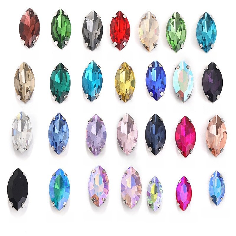 Marquise Glass Sew-on Claw Rhinestones with Thickened Steel Base gallery image 1 Marquise Glass Sew-on Claw Rhinestones with Thickened Steel Base gallery image 1