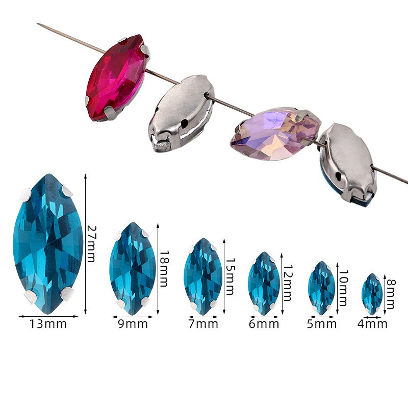 Marquise Glass Sew-on Claw Rhinestones with Thickened Steel Base gallery image 2 Marquise Glass Sew-on Claw Rhinestones with Thickened Steel Base gallery image 2