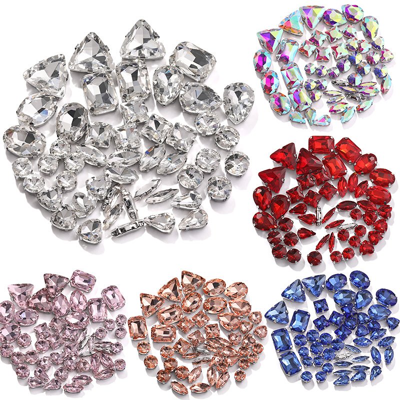 Mixed Shape Glass Claw Rhinestones 50pcs Pack for Bridal & Garment Decoration main image Mixed Shape Glass Claw Rhinestones 50pcs Pack for Bridal & Garment Decoration main image