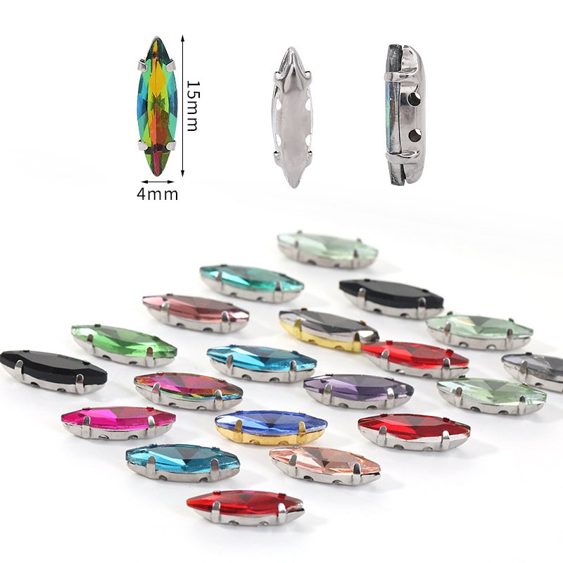 Navette Glass Claw Rhinestones with Sew-on Holes for Garments & Hats gallery image 2