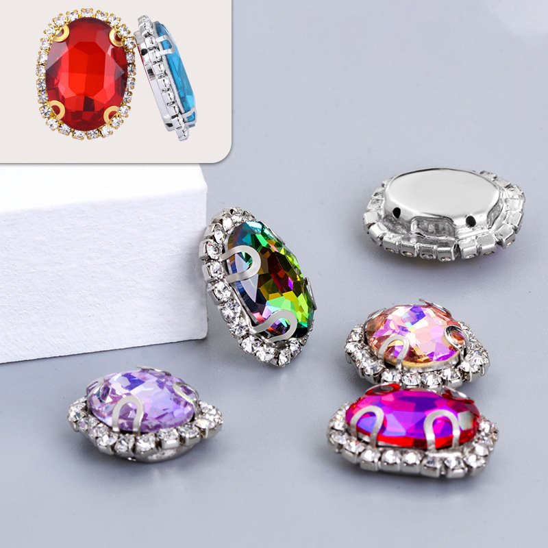 Oval Glass Claw Rhinestone Settings with White K & Gold Base gallery image 1 Oval Glass Claw Rhinestone Settings with White K & Gold Base gallery image 1