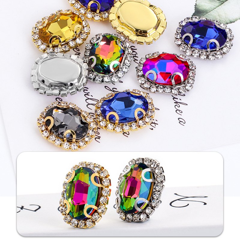Oval Glass Claw Rhinestone Settings with White K & Gold Base gallery image 2 Oval Glass Claw Rhinestone Settings with White K & Gold Base gallery image 2