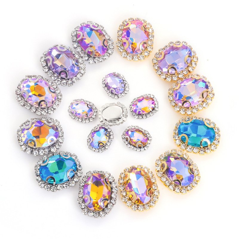 Oval Glass Claw Rhinestone Settings with White K & Gold Base gallery image 3 Oval Glass Claw Rhinestone Settings with White K & Gold Base gallery image 3
