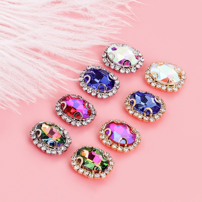 Oval Glass Claw Rhinestone Settings with White K & Gold Base main image Oval Glass Claw Rhinestone Settings with White K & Gold Base main image