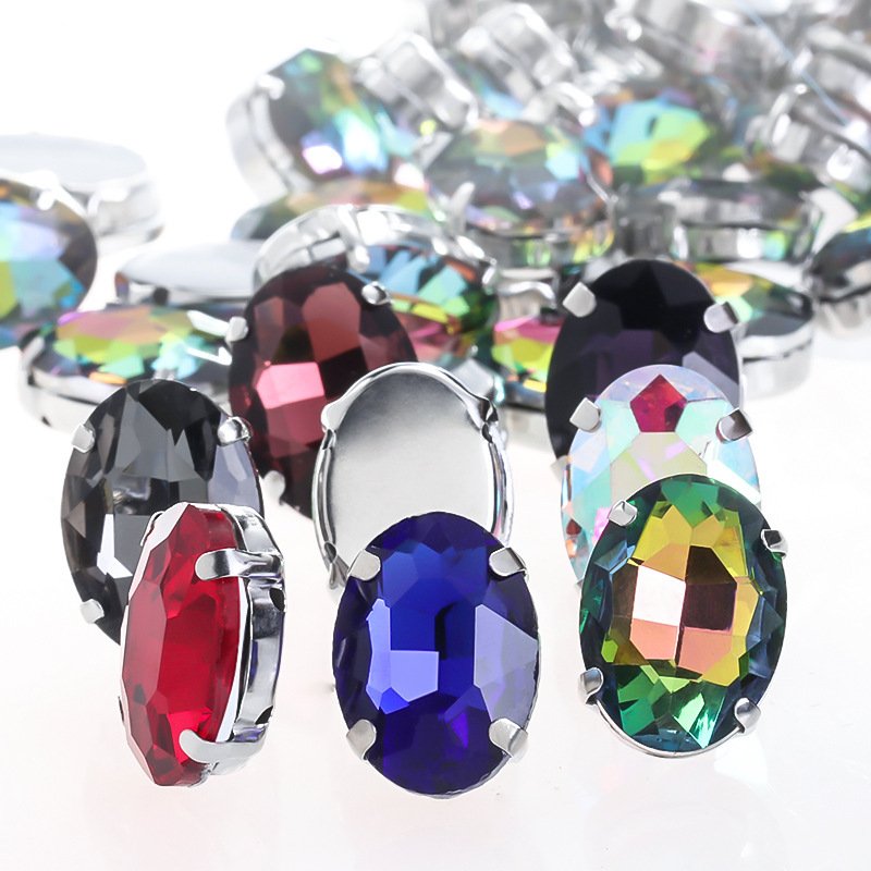 Oval Glass Sew-on Claw Rhinestones with White K Base for Garments & Accessories gallery image 1 Oval Glass Sew-on Claw Rhinestones with White K Base for Garments & Accessories gallery image 1