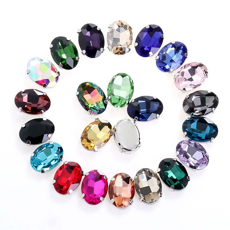 Oval Glass Sew-on Claw Rhinestones with White K Base for Garments & Accessories main image Oval Glass Sew-on Claw Rhinestones with White K Base for Garments & Accessories main image
