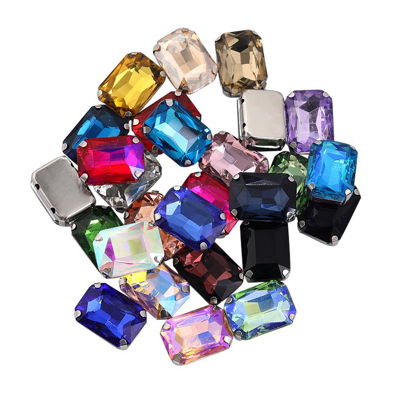 Rectangular Glass Sew-on Claw Rhinestones in Steel Settings for Garments & Accessories gallery image 3 Rectangular Glass Sew-on Claw Rhinestones in Steel Settings for Garments & Accessories gallery image 3