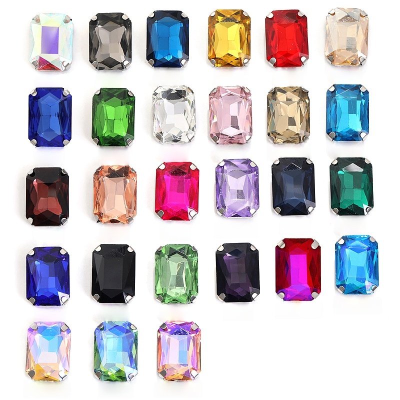 Rectangular Glass Sew-on Claw Rhinestones in Steel Settings for Garments & Accessories gallery image 1 Rectangular Glass Sew-on Claw Rhinestones in Steel Settings for Garments & Accessories gallery image 1