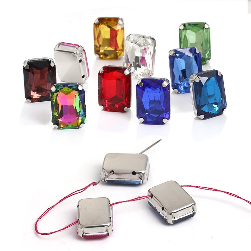 Rectangular Glass Sew-on Claw Rhinestones in Steel Settings for Garments & Accessories gallery image 2 Rectangular Glass Sew-on Claw Rhinestones in Steel Settings for Garments & Accessories gallery image 2
