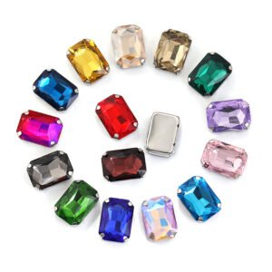 Rectangular Glass Sew-on Claw Rhinestones in Steel Settings for Garments & Accessories main image Rectangular Glass Sew-on Claw Rhinestones in Steel Settings for Garments & Accessories main image