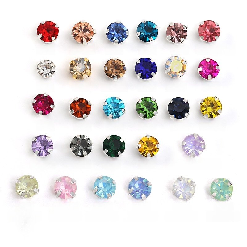 Round Glass Sew-on Claw Rhinestones in Steel Settings for Garments & Accessories gallery image 1