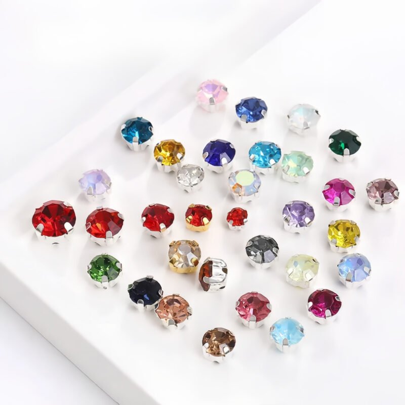 Round Glass Sew-on Claw Rhinestones in Steel Settings for Garments & Accessories main image