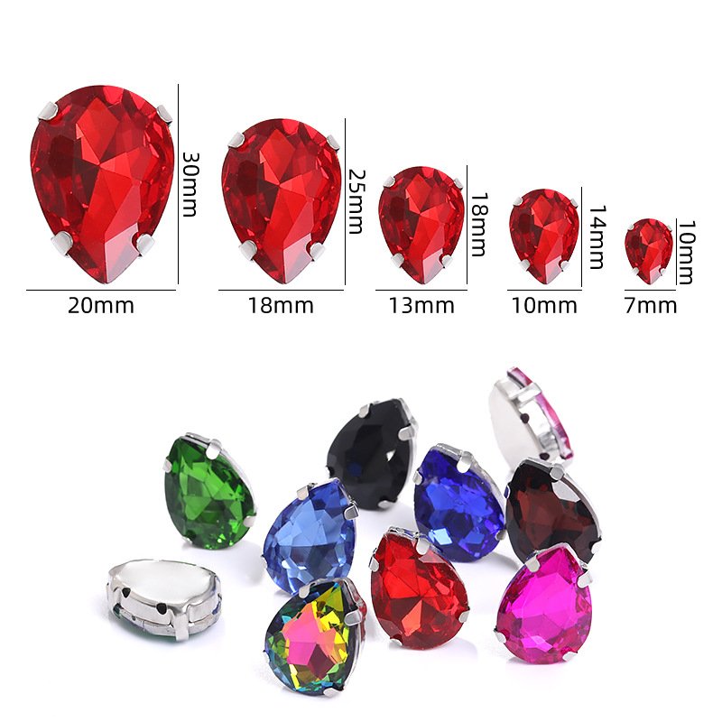 Teardrop Glass Sew-on Claw Rhinestones with White K Base gallery image 2 Teardrop Glass Sew-on Claw Rhinestones with White K Base gallery image 2