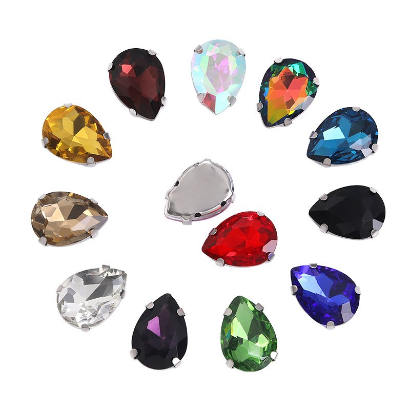 Teardrop Glass Sew-on Claw Rhinestones with White K Base main image Teardrop Glass Sew-on Claw Rhinestones with White K Base main image