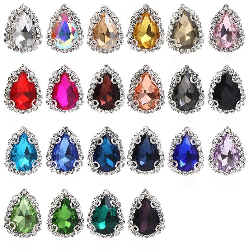 Teardrop Glass Halo Sew-on Rhinestone Buckles with White K Base gallery image 1 Teardrop Glass Halo Sew-on Rhinestone Buckles with White K Base gallery image 1
