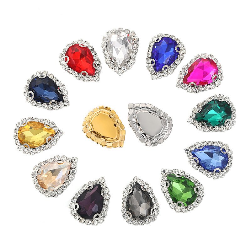 Teardrop Glass Halo Sew-on Rhinestone Buckles with White K Base gallery image 4 Teardrop Glass Halo Sew-on Rhinestone Buckles with White K Base gallery image 4