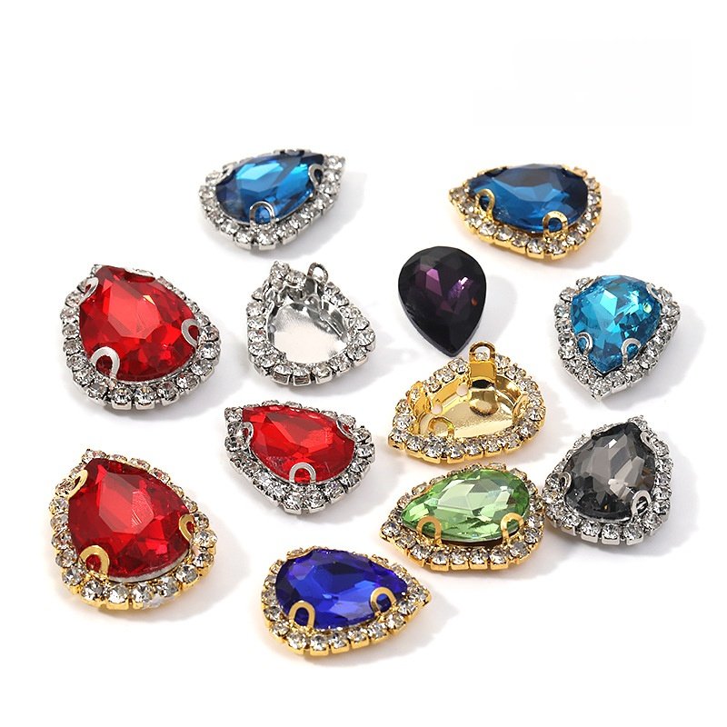 Teardrop Glass Halo Sew-on Rhinestone Buckles with White K Base gallery image 3 Teardrop Glass Halo Sew-on Rhinestone Buckles with White K Base gallery image 3