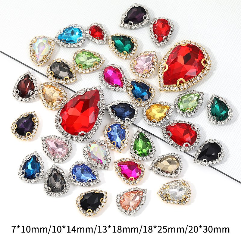 Teardrop Glass Halo Sew-on Rhinestone Buckles with White K Base main image Teardrop Glass Halo Sew-on Rhinestone Buckles with White K Base main image