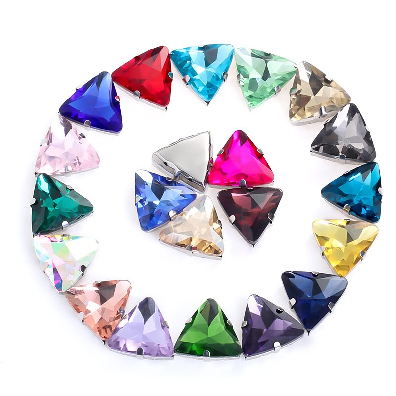 Triangle Glass Sew-on Claw Rhinestones 18mm with Thickened Steel Base gallery image 1 Triangle Glass Sew-on Claw Rhinestones 18mm with Thickened Steel Base gallery image 1