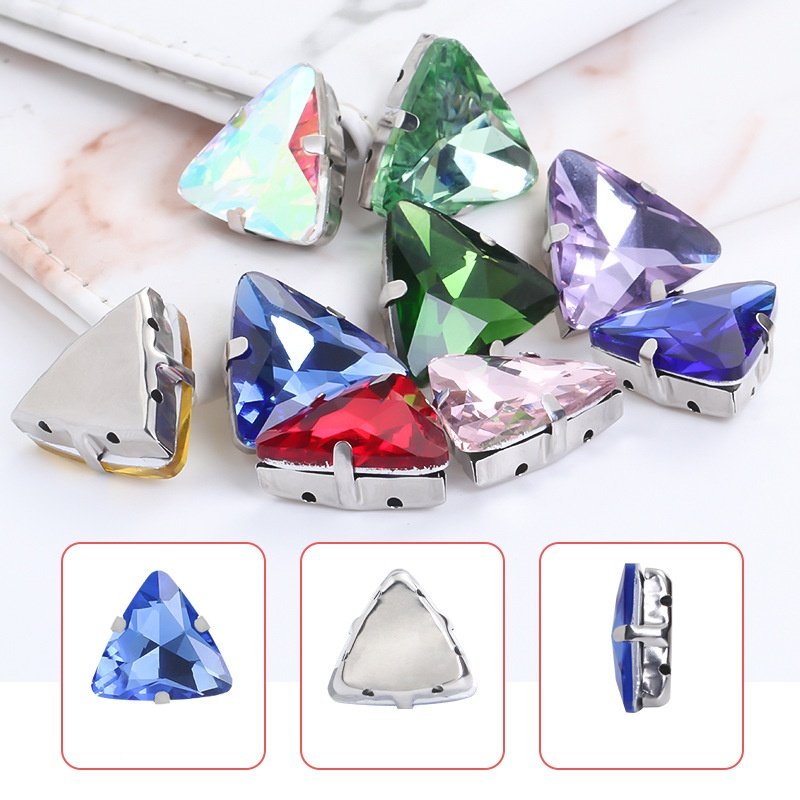 Triangle Glass Sew-on Claw Rhinestones 18mm with Thickened Steel Base gallery image 2 Triangle Glass Sew-on Claw Rhinestones 18mm with Thickened Steel Base gallery image 2