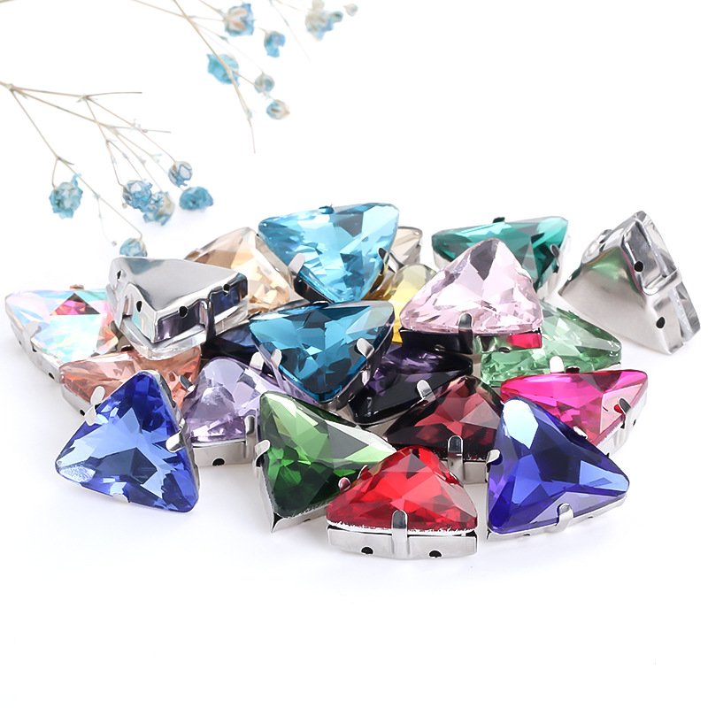 Triangle Glass Sew-on Claw Rhinestones 18mm with Thickened Steel Base gallery image 3 Triangle Glass Sew-on Claw Rhinestones 18mm with Thickened Steel Base gallery image 3