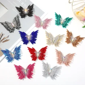 Butterfly rhinestone applique color options for fashion decoration projects Butterfly rhinestone patch applique for garments shoes and bags