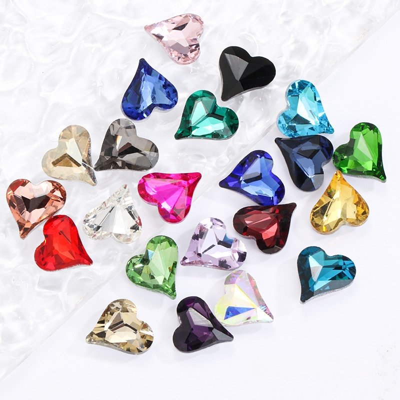 Tilted Heart Glass Point Back Rhinestones for Nail Art, Shoes & Bag Decoration gallery image 2 Tilted Heart Glass Point Back Rhinestones for Nail Art, Shoes & Bag Decoration gallery image 2