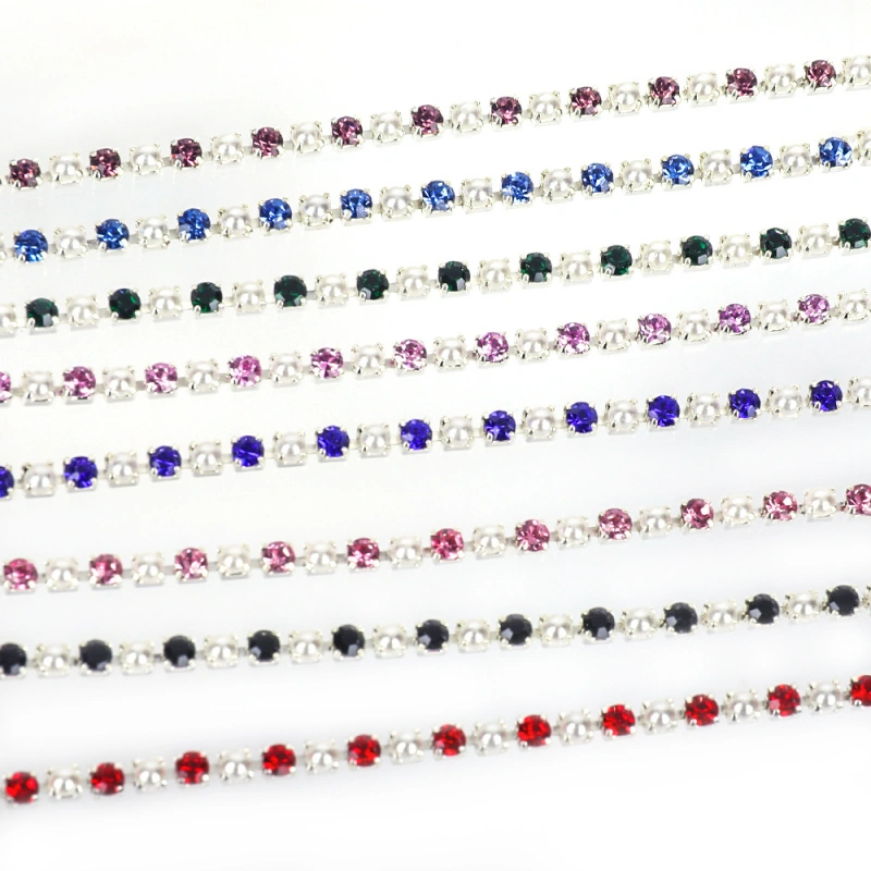 ABS Pearl Rhinestone Chain Trim for Garments, Bags & Accessories gallery image 1